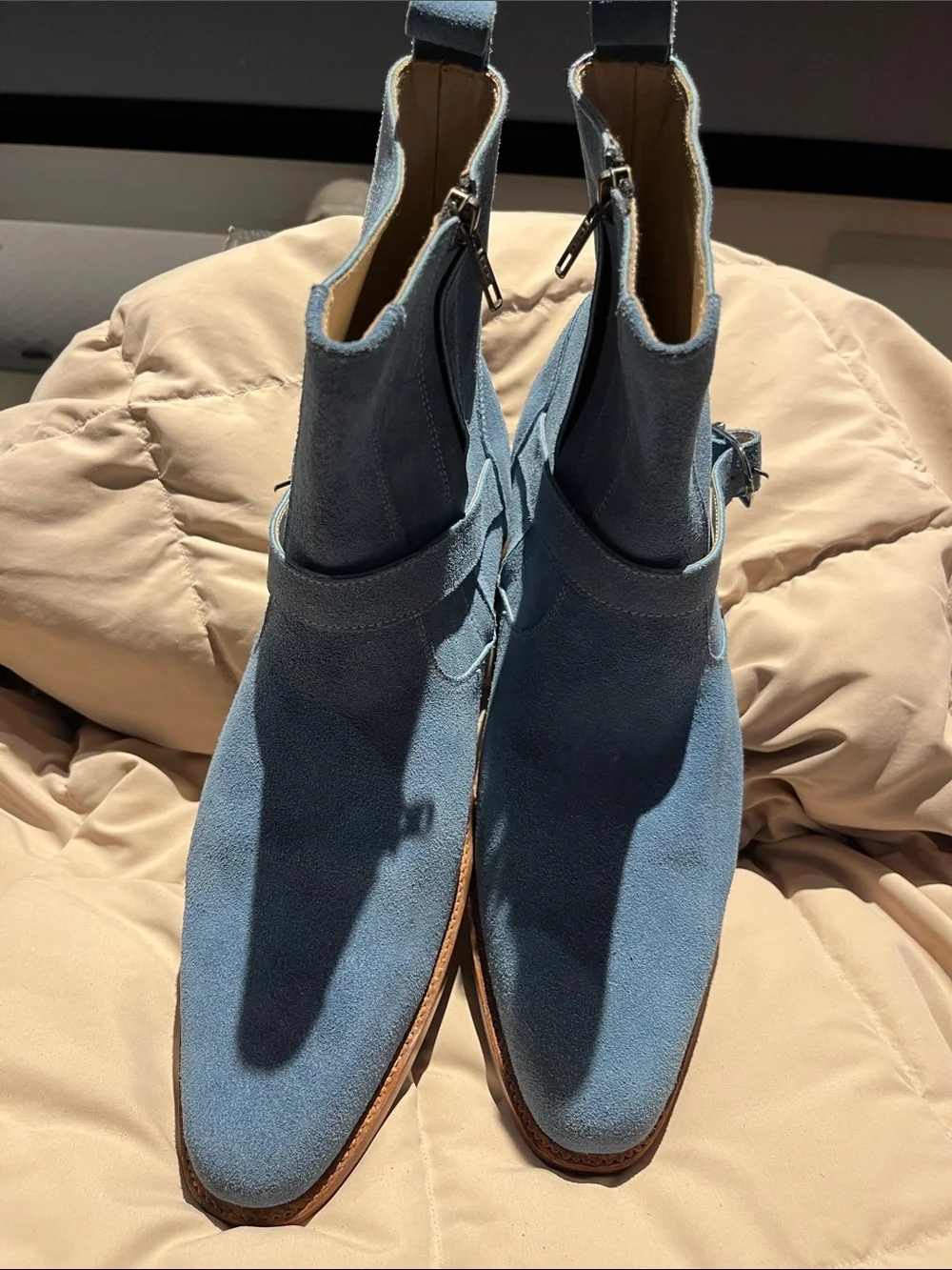 Men's Light Blue Suede Chelsea Harness Boots size 11, New without Box